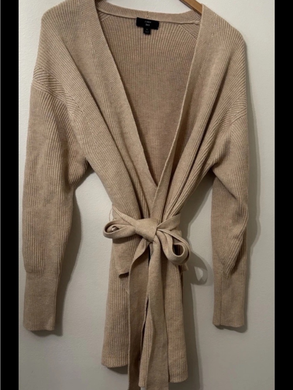 J. Crew Beige Ribbed Wrap Belted Cardigan cotton blend Moonstone Tan Medium